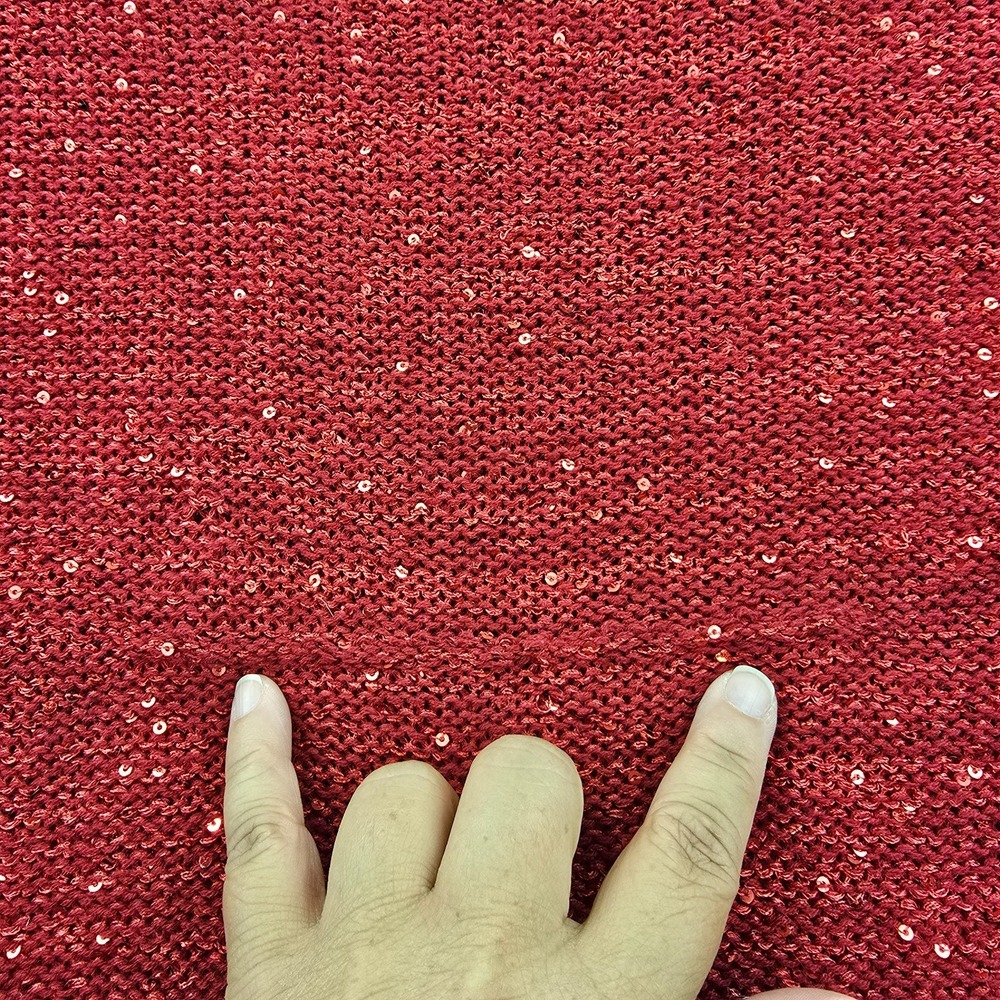Nurture Sweater Womens Large Red Sequin Tight Knit Scoop Neck Ribbed Winter Warm - Picture 6 of 7